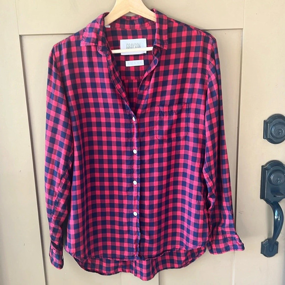 Grayson The Hero Checked Button down Top Size 1=S. Navy/Pink - Picture 2 of 12